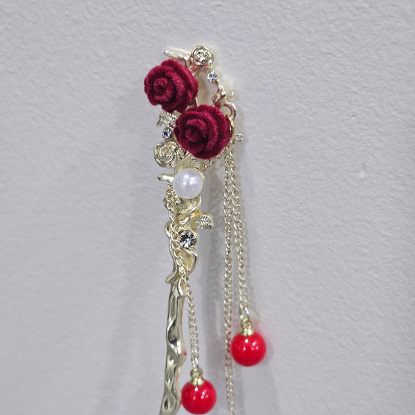 Gold Rose Hairpin with Pearl & Dangling Charms