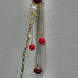 Gold Rose Hairpin with Pearl & Dangling Charms