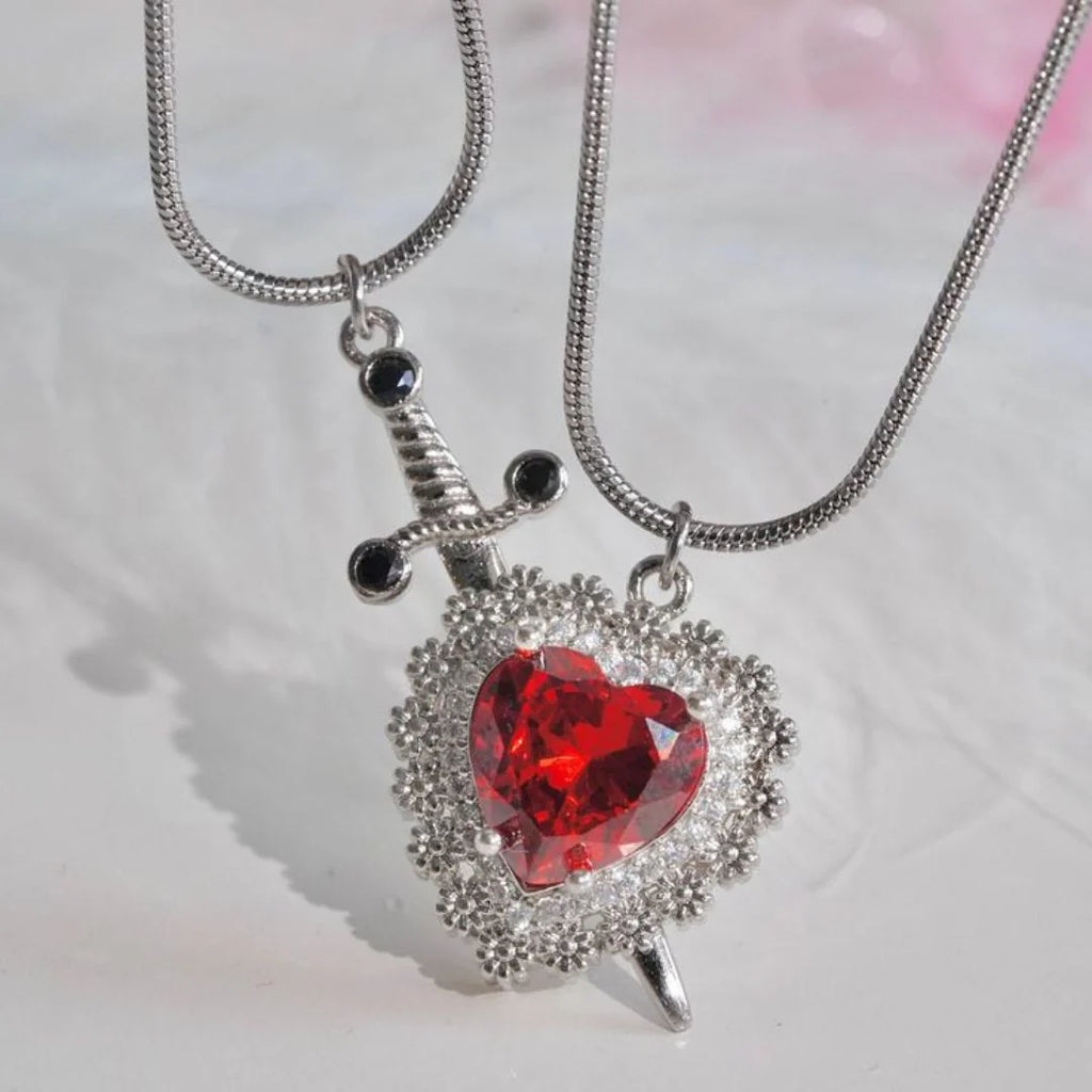 Noir Couple Heart Necklace (Contains 2 Necklaces)