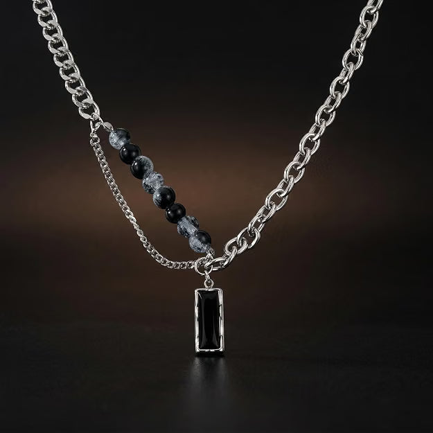 Black and silver titanium chain necklace
