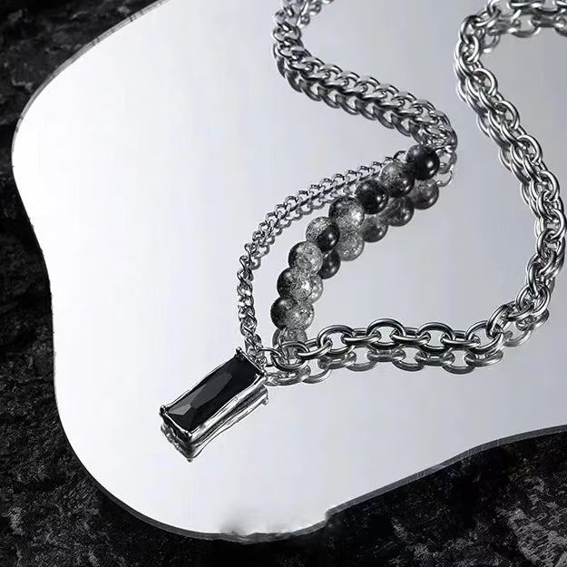 Titanium steel necklace with black beads