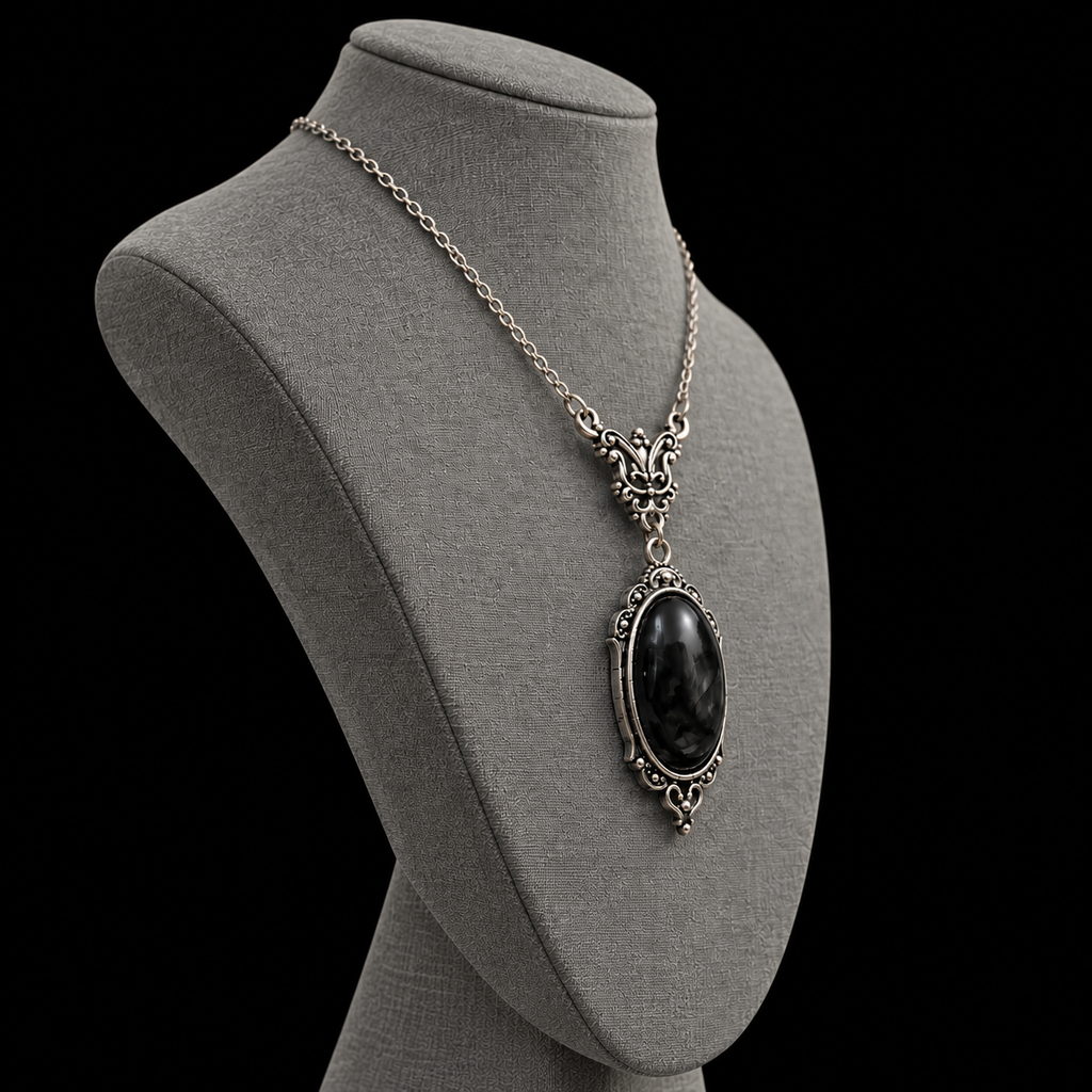 Nocturnal Necklace - gothic jewellery for women with black glass stone
