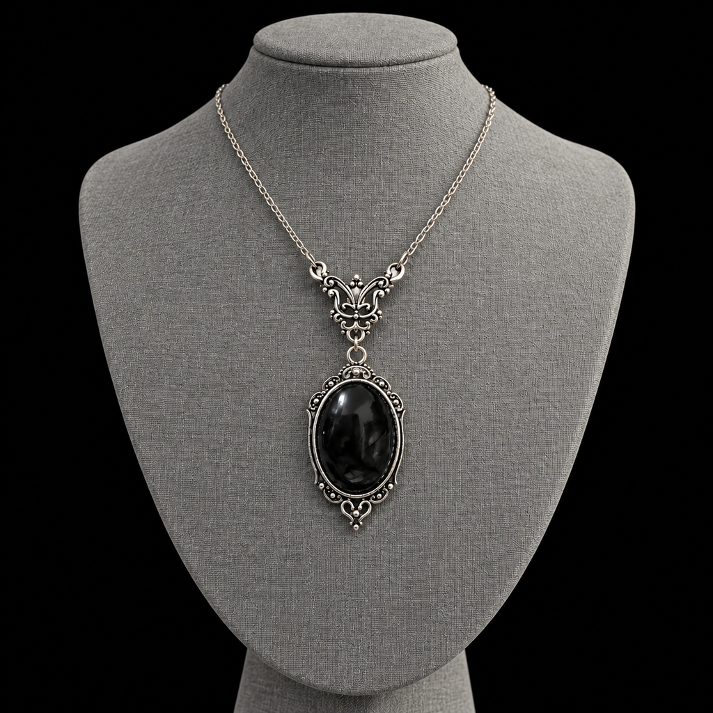 Nocturnal gothic pendant necklace with black stone - Eclipse Beads