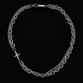 Duality Necklace – double layer silver Cuban link and cable chain with crystal star cross, on black