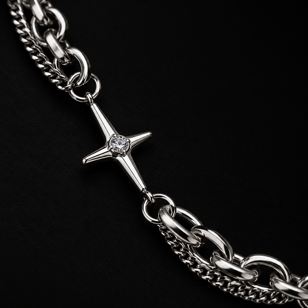 Duality Necklace – layered Cuban link chain necklace, view 3