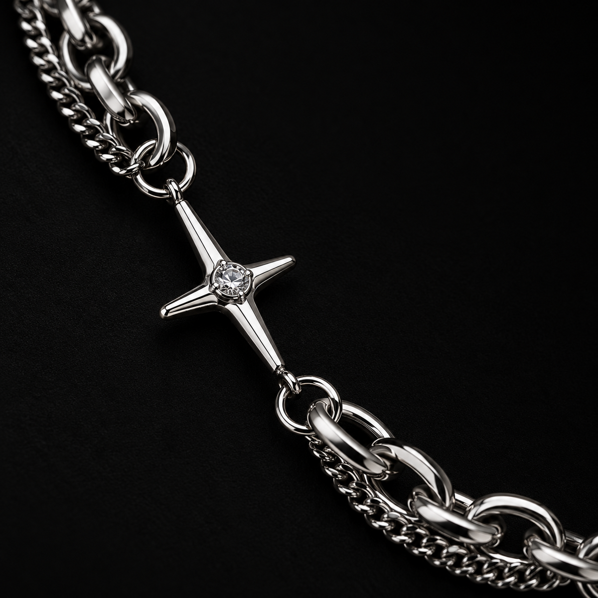 Duality Necklace – layered Cuban link chain necklace, view 3