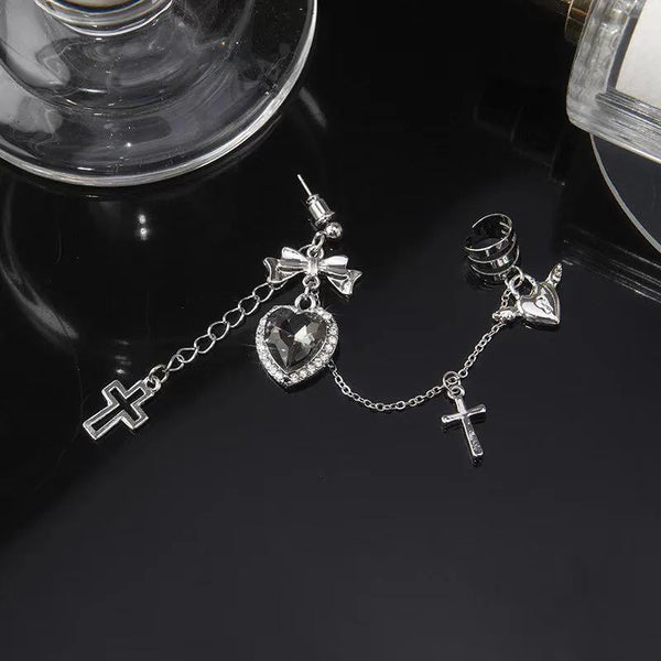 Punk Vintage Metal Chain Cross Love Love Earrings