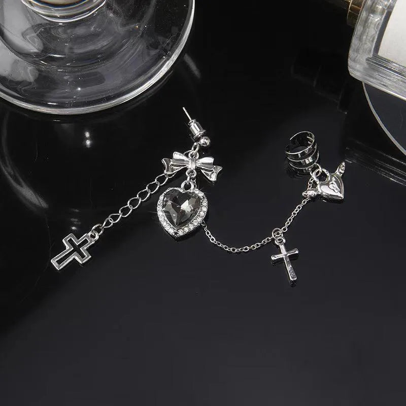 Punk Vintage Metal Chain Cross Love Love Earrings