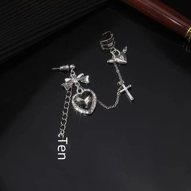 Punk Vintage Metal Chain Cross Love Love Earrings