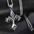 Flame cross necklace stainless steel punk pendant