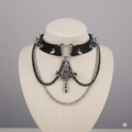 Gothic heart and cross spiked leather choker