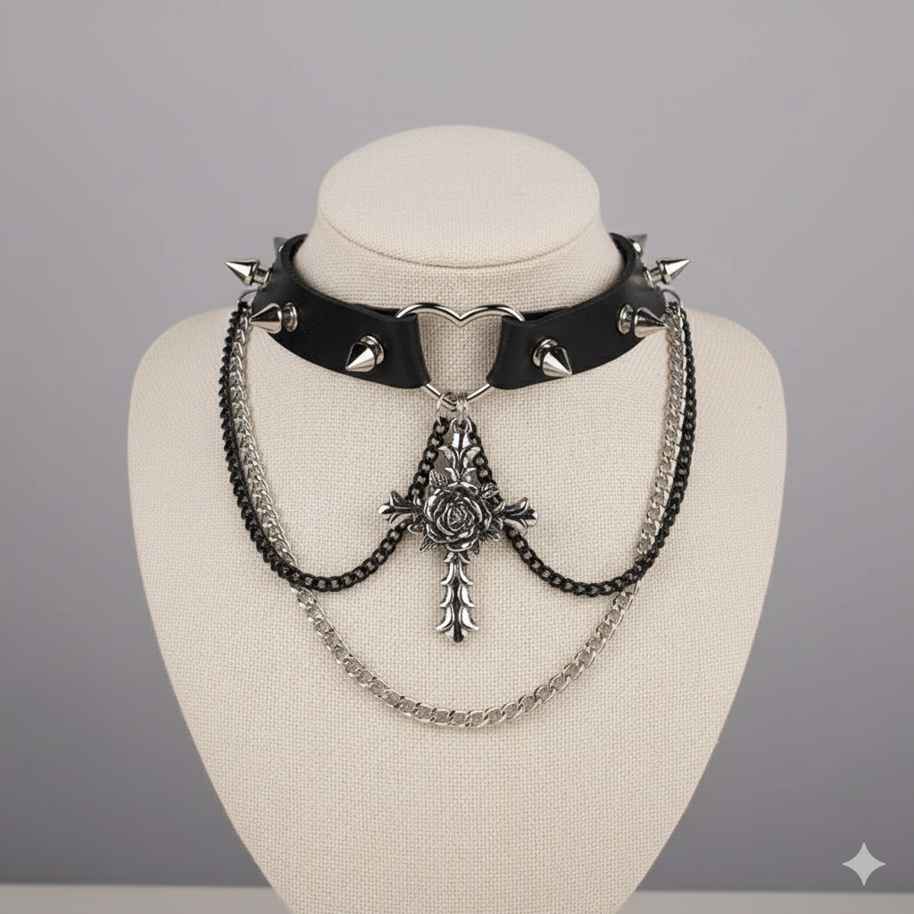 Gothic Heart & Cross Choker Necklace