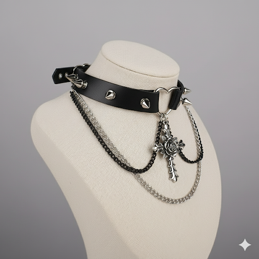 Gothic Heart & Cross Choker Necklace