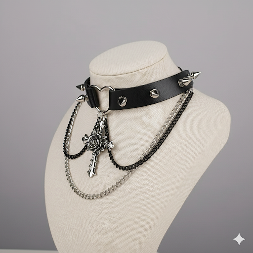 Gothic Heart & Cross Choker Necklace